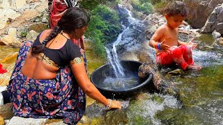 220 Siya Bathing in Waterfall  Village Women Washing Clothes [upl. by Pederson]