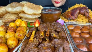 ASMR EATING PURI MUTTON CURRYEGG CURRYCHICKEN BIRYANIGULAB JAMUN [upl. by Maze]