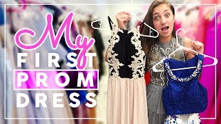 Trying on PROM DRESSES for the FiRST TiME [upl. by Gal]