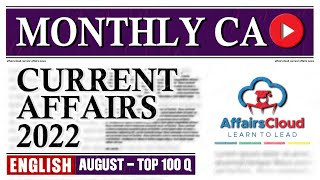 Current Affairs August 2022  English  Current Affairs  AffairsCloud [upl. by Adnohsek]