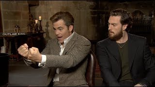 OUTLAW KING interviews  Chris Pine and Aaron TaylorJohnson [upl. by Alyled]