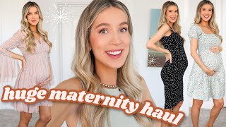 HUGE MATERNITY TRY ON HAUL actually cute amp bump friendly  6 months pregnant  leighannsays [upl. by Eilata]