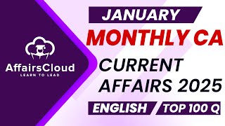 Monthly Current Affairs January 2025  English  AffairsCloud  Top 100  By Vikas [upl. by Leblanc677]