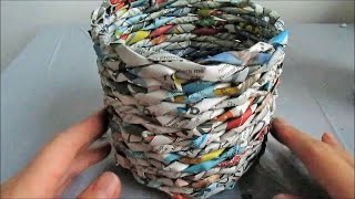 Weaving ROUND BASKET with Recycled Newspaper [upl. by Llerehc]