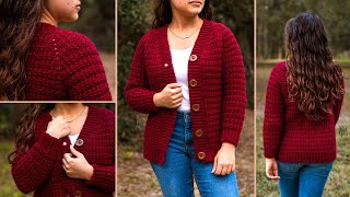 How to Crochet a Cardigan  Free Crochet Cardigan Pattern  Crochet Sweater for Women [upl. by Eilac812]