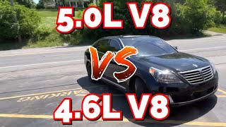 Hyundai GenesisEQUUS 46L V8 Vs 50L V8 [upl. by Lissa212]