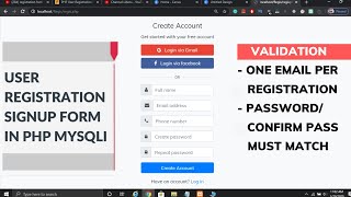 User Registration Form Sign up with Validation using PHP with MySQL Database in Hindi in 2020 [upl. by Hewie]