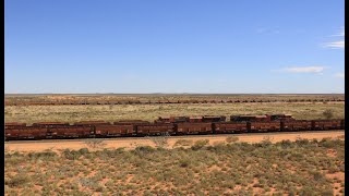 THREE IRON ORE TRAINS PASS BY AT ONCE Pilbara FMG amp BHP Iron Ore Trains [upl. by Goulet]